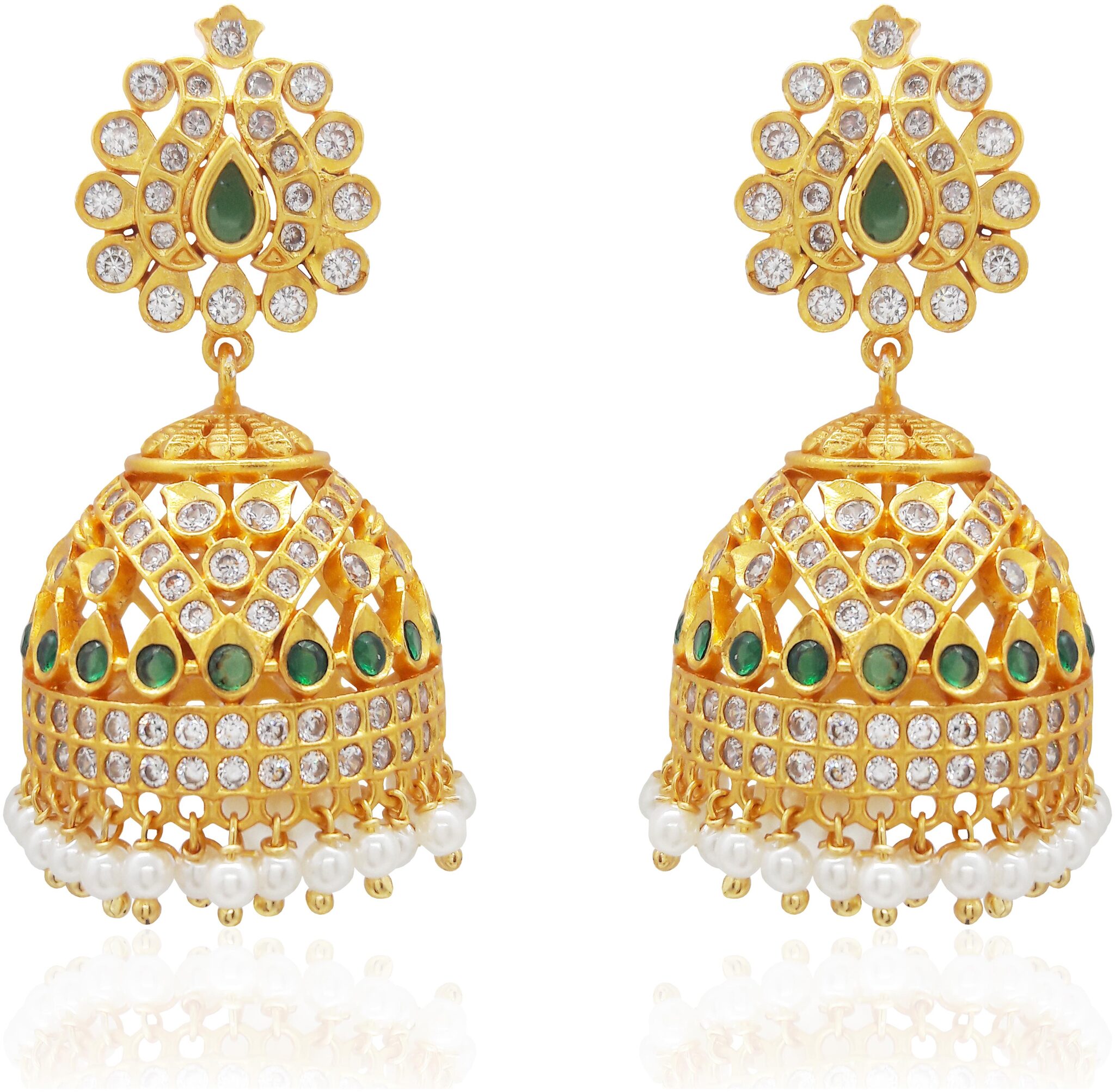

Mukutmoni Exclusive Design Matte American Diamond Pearl jhumka Earrings for Women and Girls Cubic Zirconia Alloy Jhumki Earring