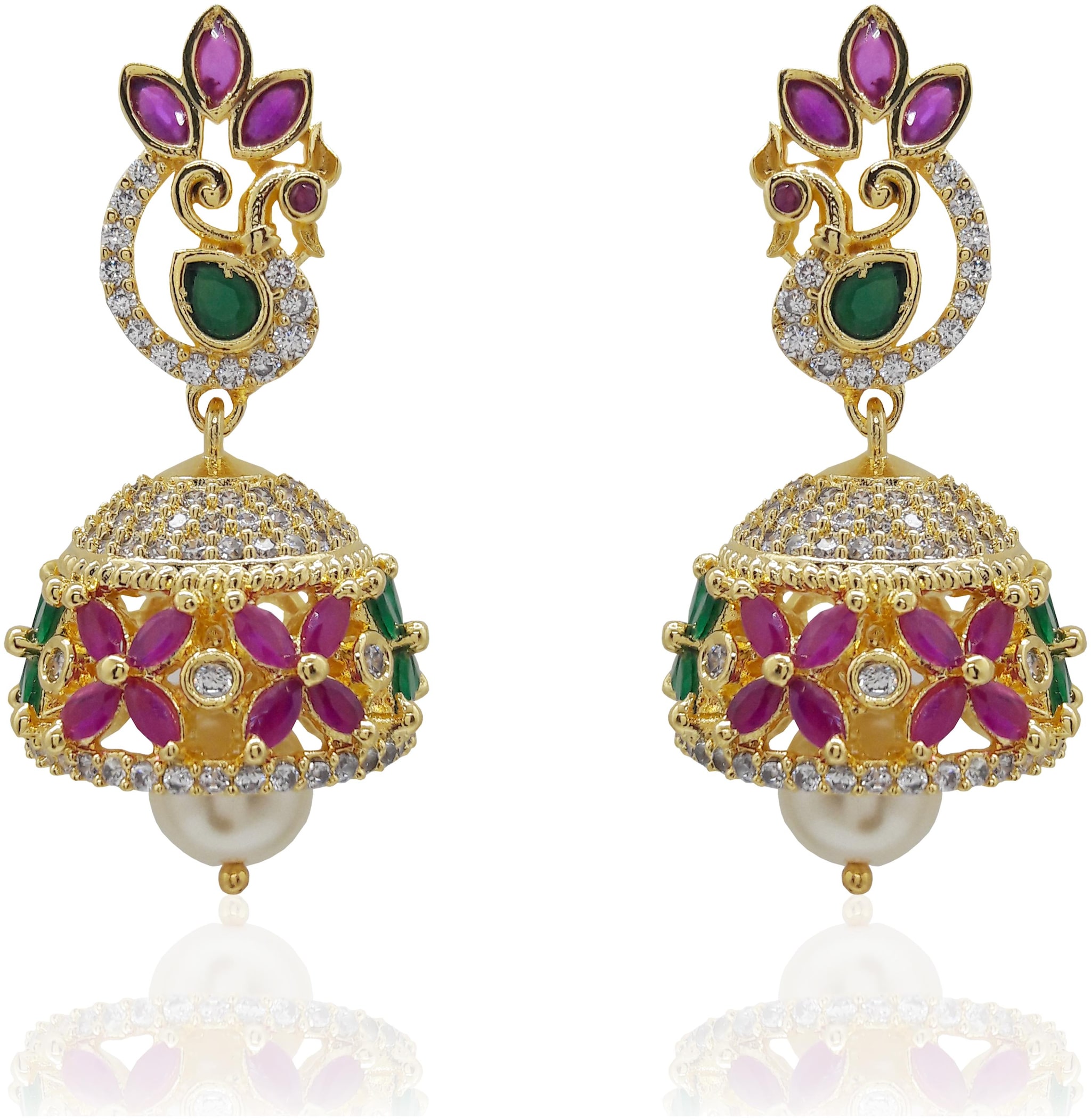 

Mukutmoni Exclusive Design Cz Stone Stylish Peacock Ad Jhumka For Women And Girls