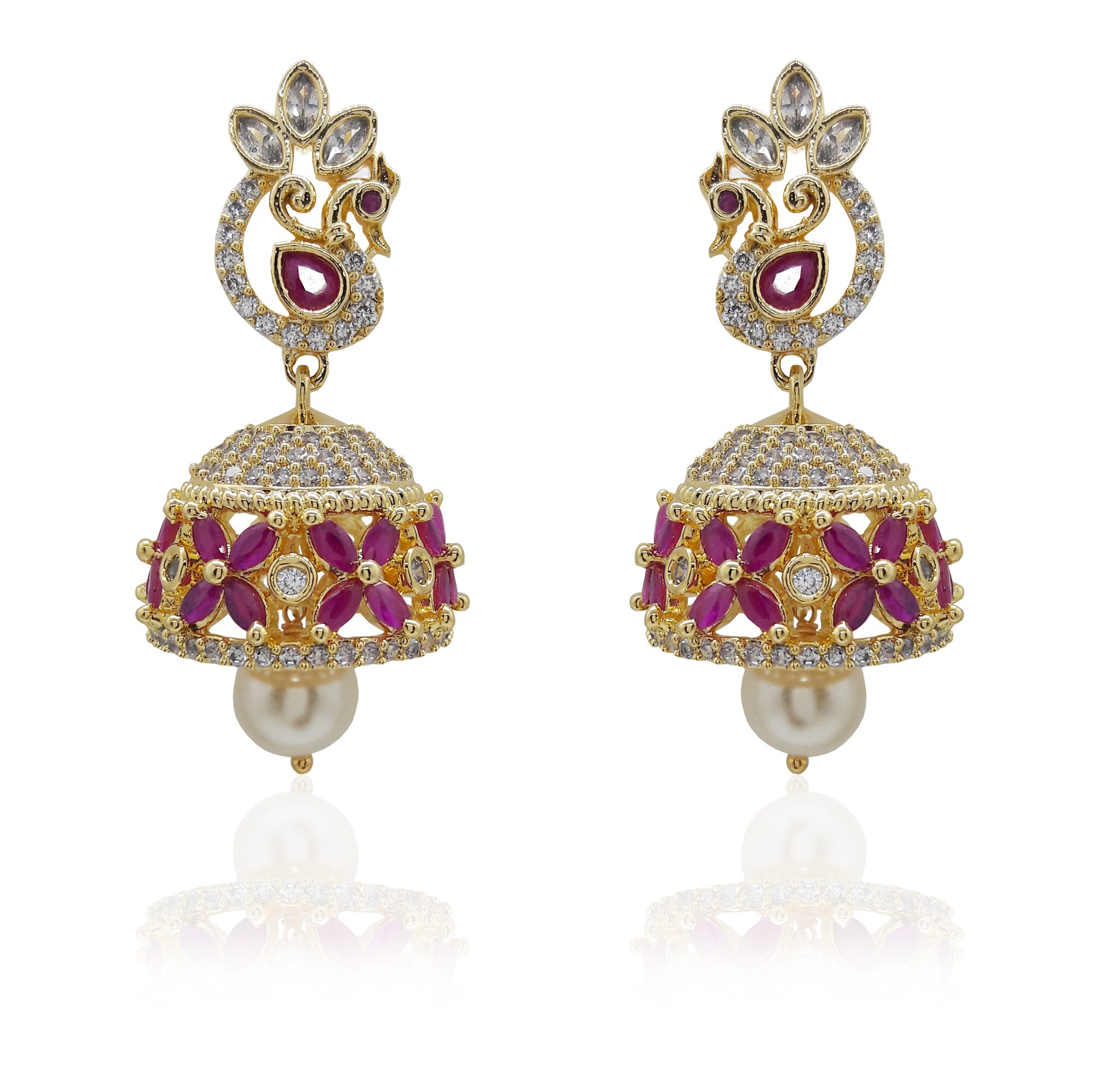

Mukutmoni Exclusive Design Cz Stone Stylish Peacock Ad Jhumka For Women And Girls