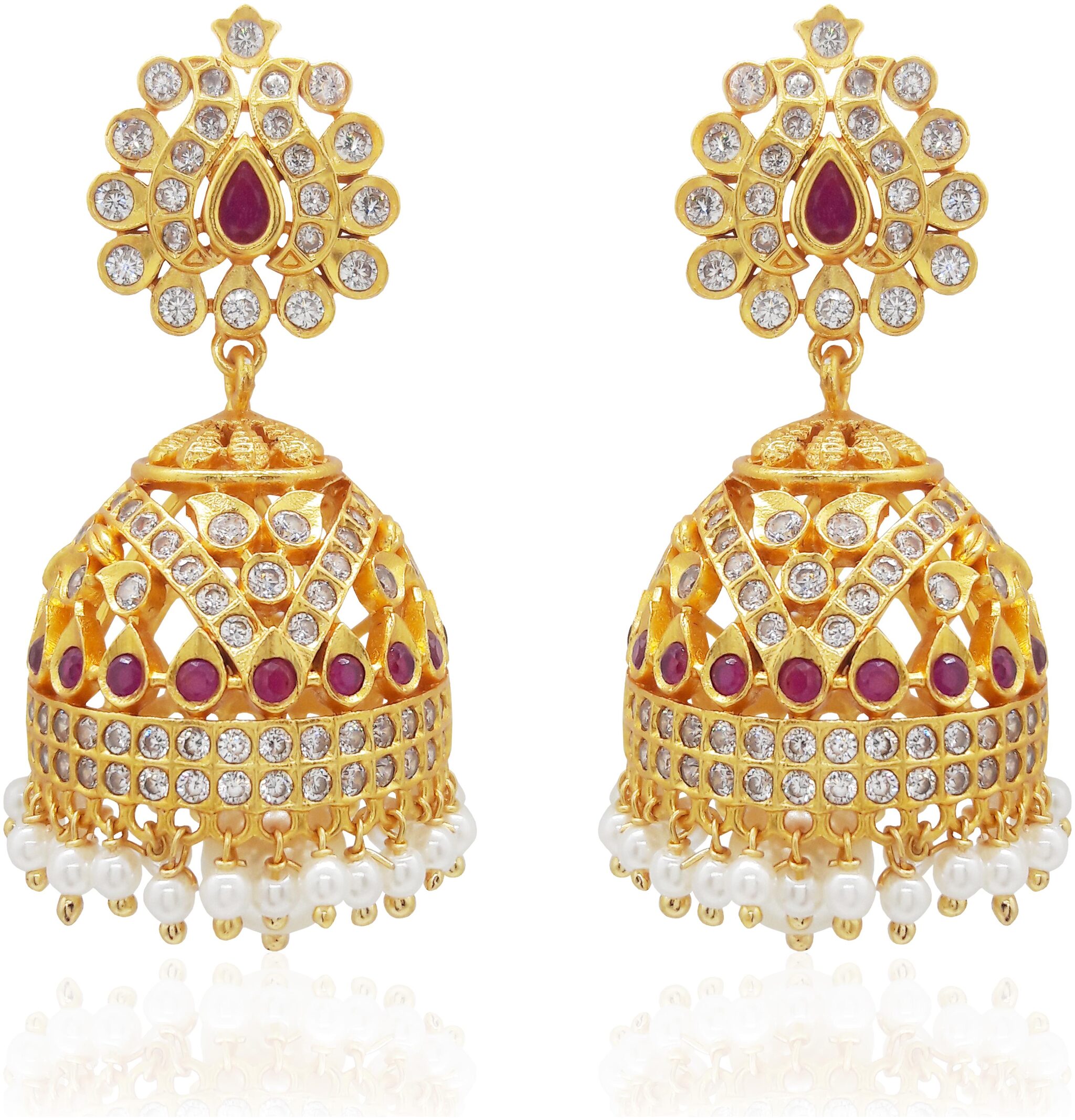 

Mukutmoni Exclusive Design Matte American Diamond Pearl jhumka Earrings for Women and Girls Cubic Zirconia Alloy Jhumki Earring