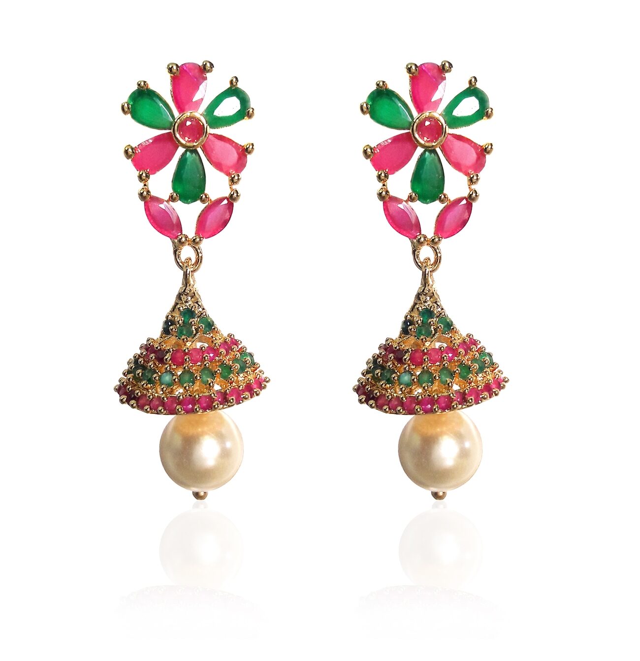 

Mukutmoni Gold Plated Latest Designs Pearls Jhumka For Girls And Women