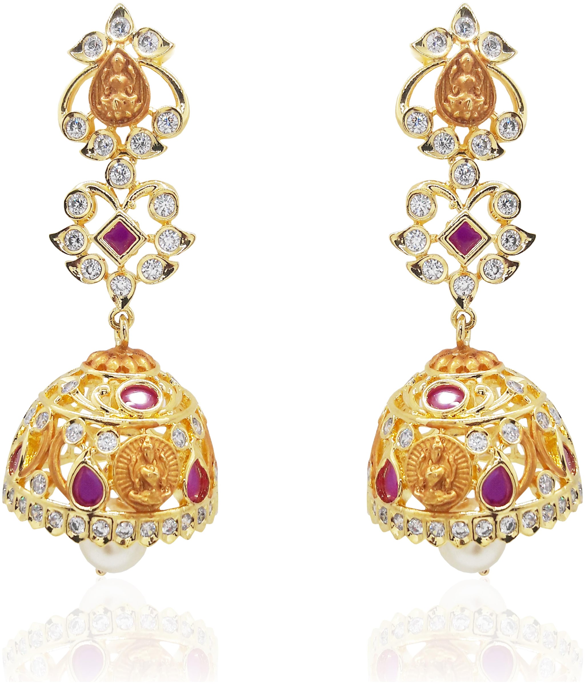 

Mukutmoni Gold plated Ad Stylish Pearl Goddess Jhumka For Women And Girls