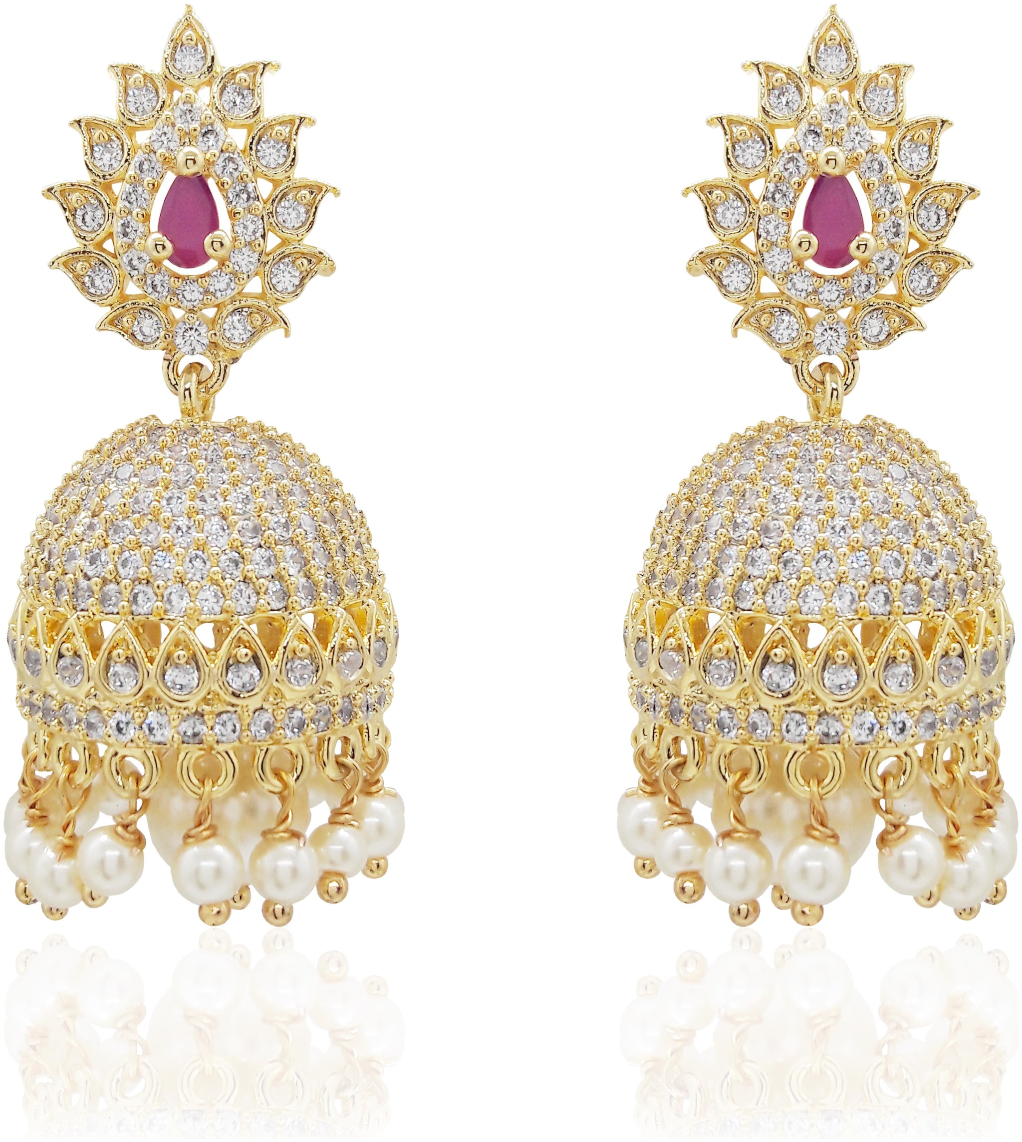 

Mukutmoni Gold Plated American Diamond Pearl Cubic Zirconia Pearl Alloy Jhumki Earring For Women And Girls