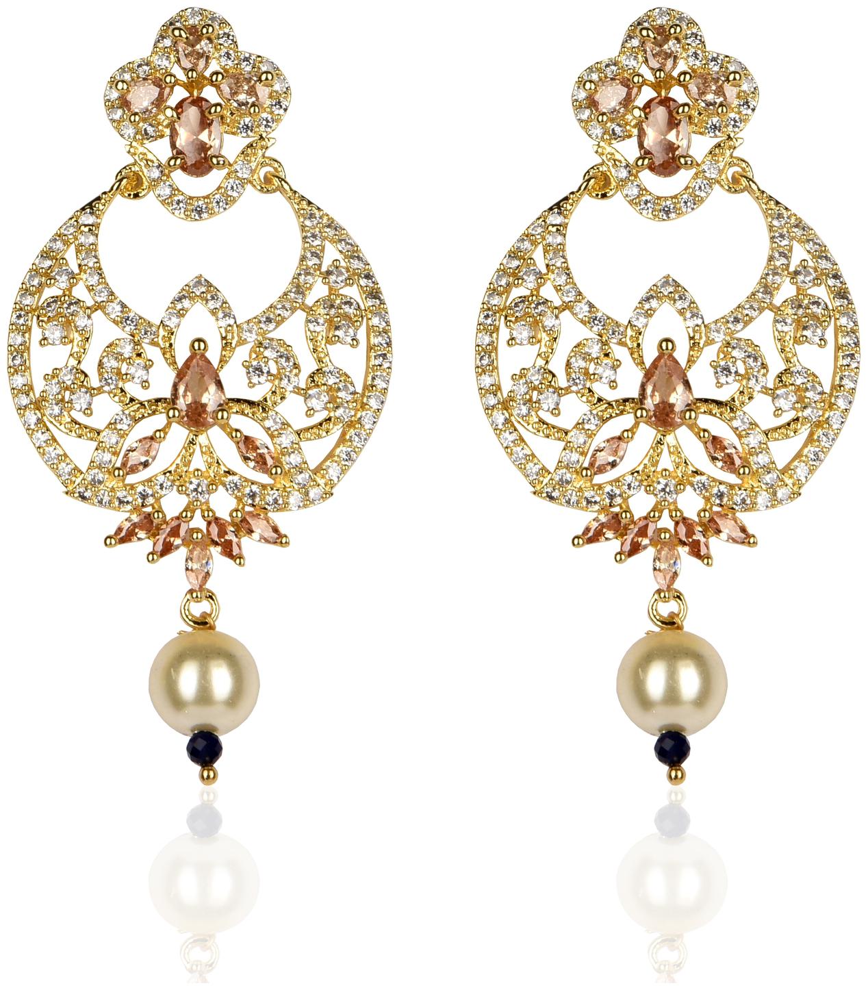 

Mukutmoni Gold Plated Stylish American Diamond Chandbali Earrings For Girls And Women