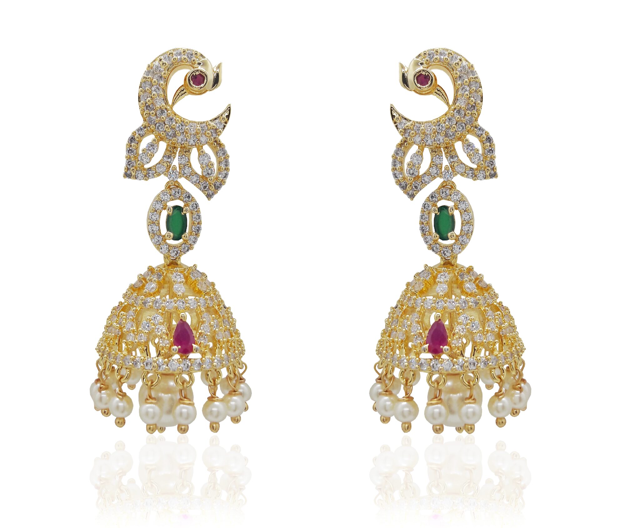 

Mukutmoni Gold Plated Traditional AD Peacock Stylish Jhumka for Women and Girls