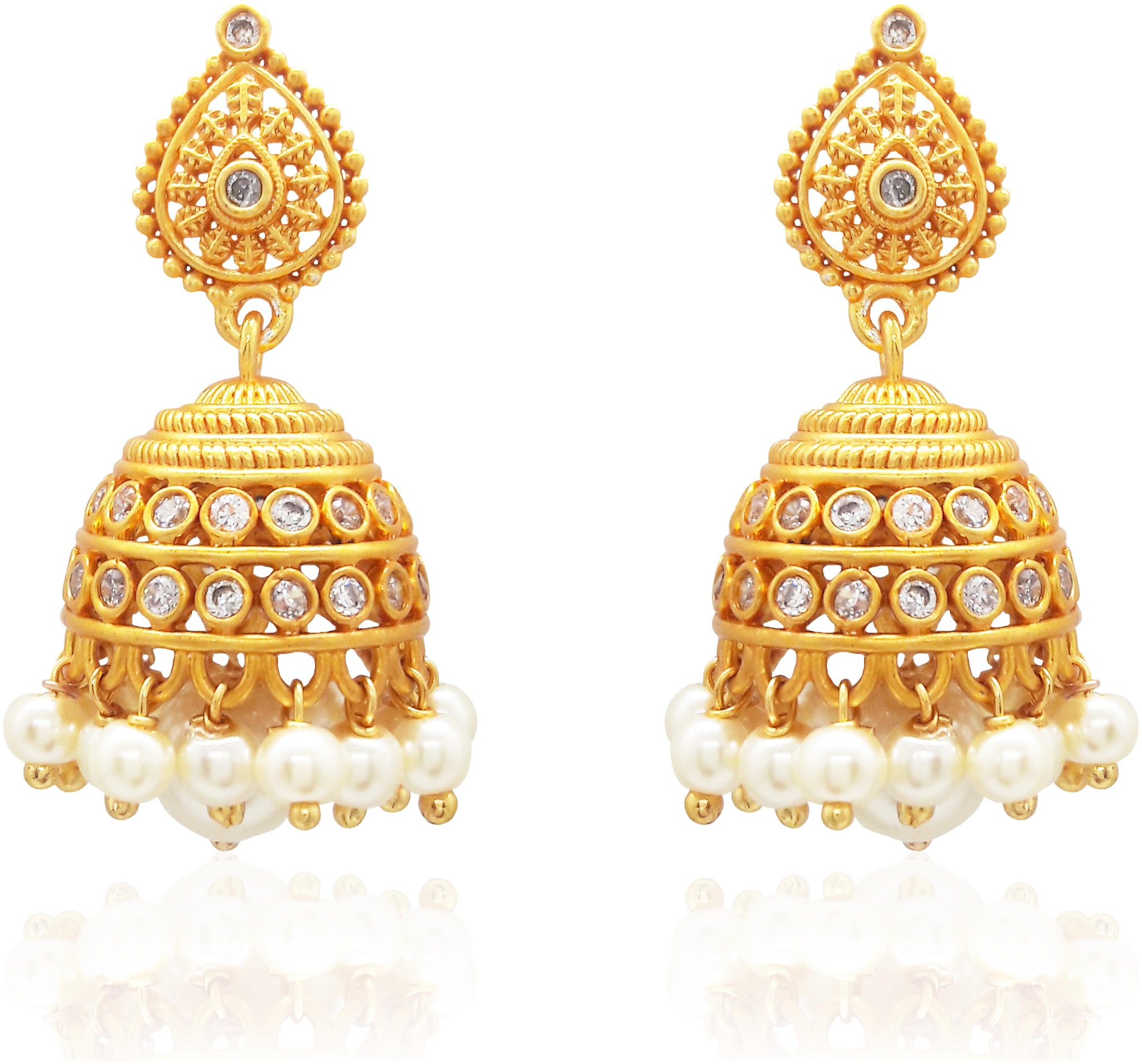 

Mukutmoni Matte Fancy Party Wear AD Pearl Jhumka For Girls And Women