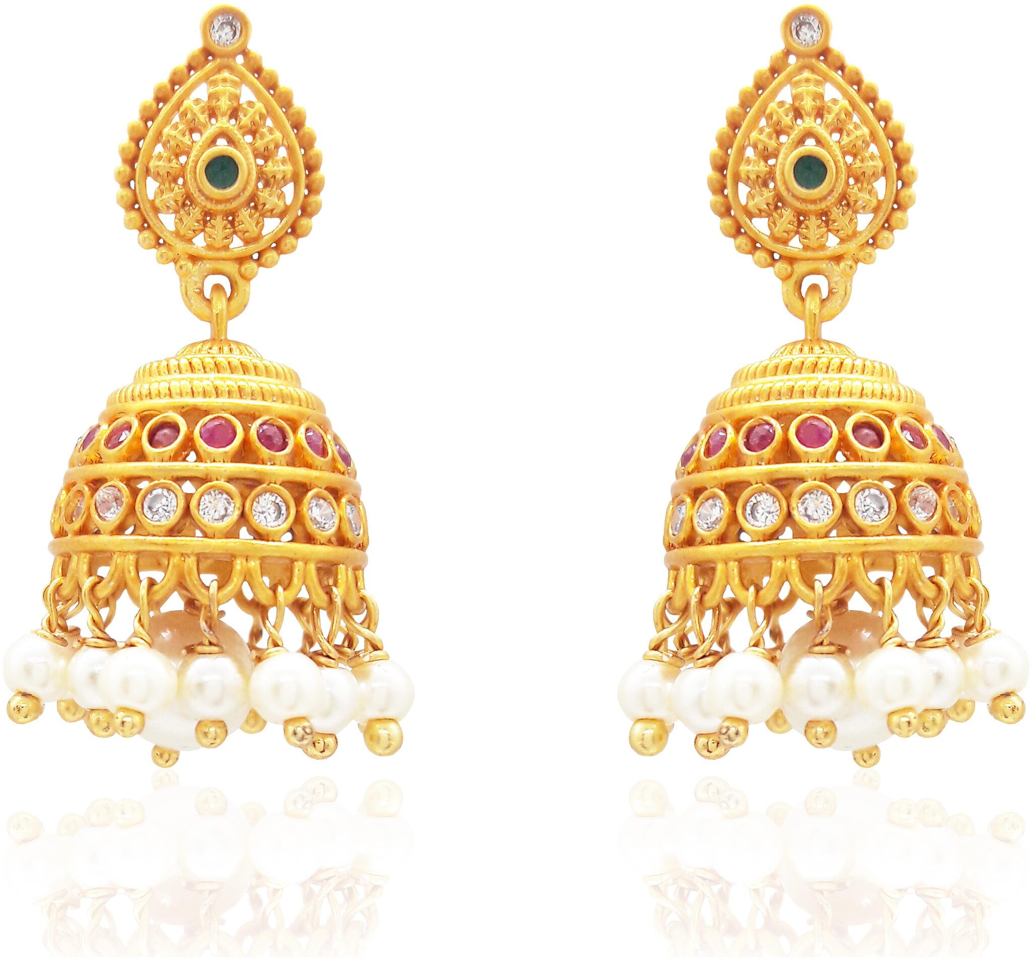 

Mukutmoni Matte Fancy Party Wear AD Pearl Jhumka For Girls And Women
