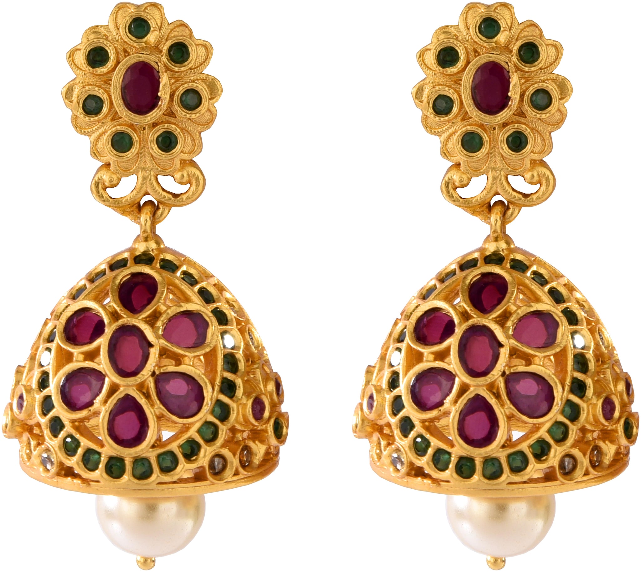 

Mukutmoni Traditional Matte Gold Stylish Multi Colour Pearls Jhumka Earrings For Girls And Women