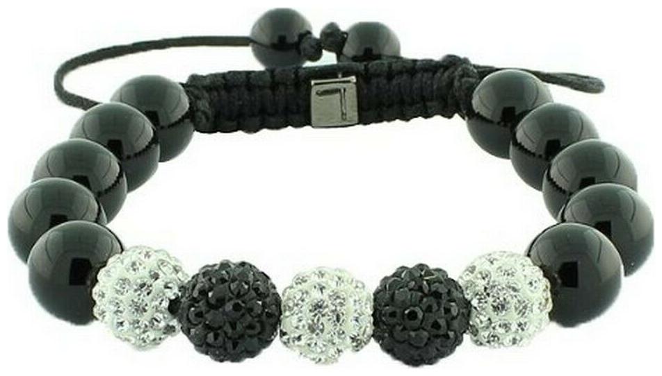 

Multicolor White Black Crystals Cord Macrame Beaded Disco Ball Unisex Bracelet