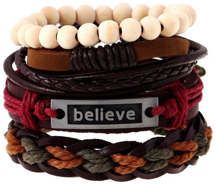 

MULTICOLOUR LEATHER BRACELET SET OF 4 (ANY ONE SET)