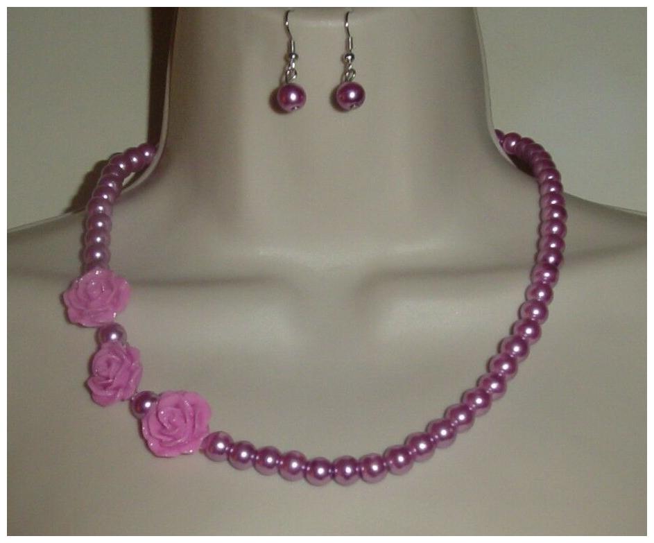 

My Style Faux Pink Pearls W Flowers Pierced Earrings Set Costume Jewelry New