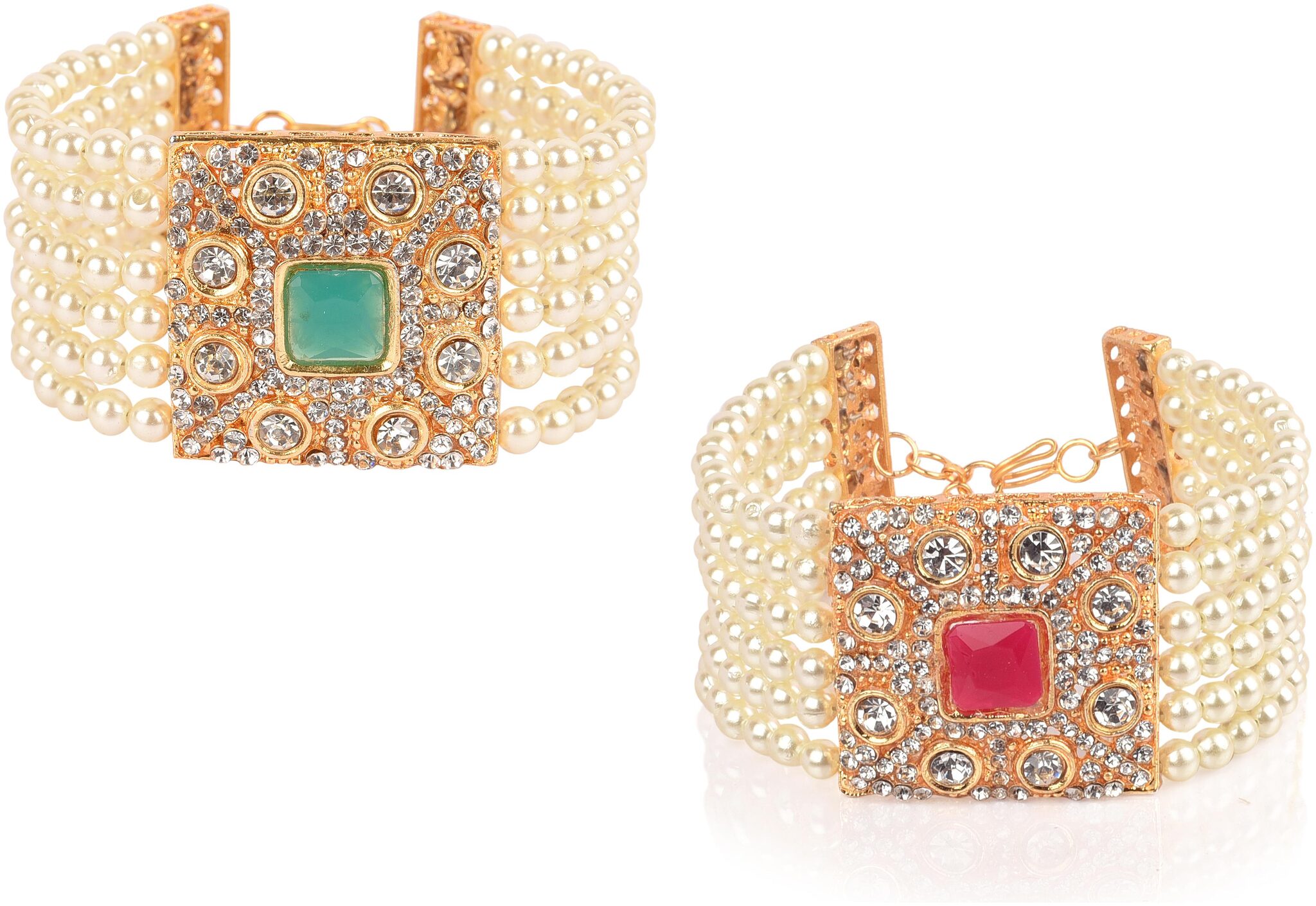 

myGaonwala Designer Pearl Ruby Bracelet Combo