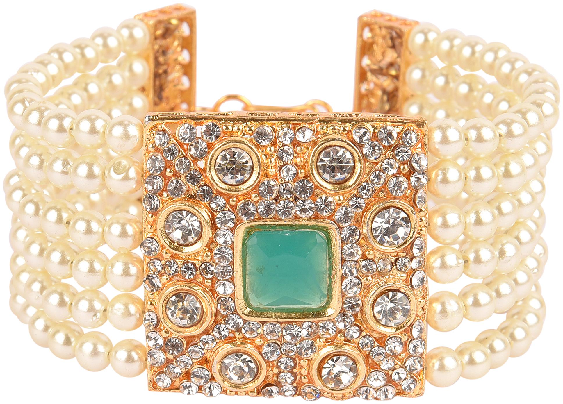 

myGaonwala Deisgner Green Stone and Pearl Bracelet