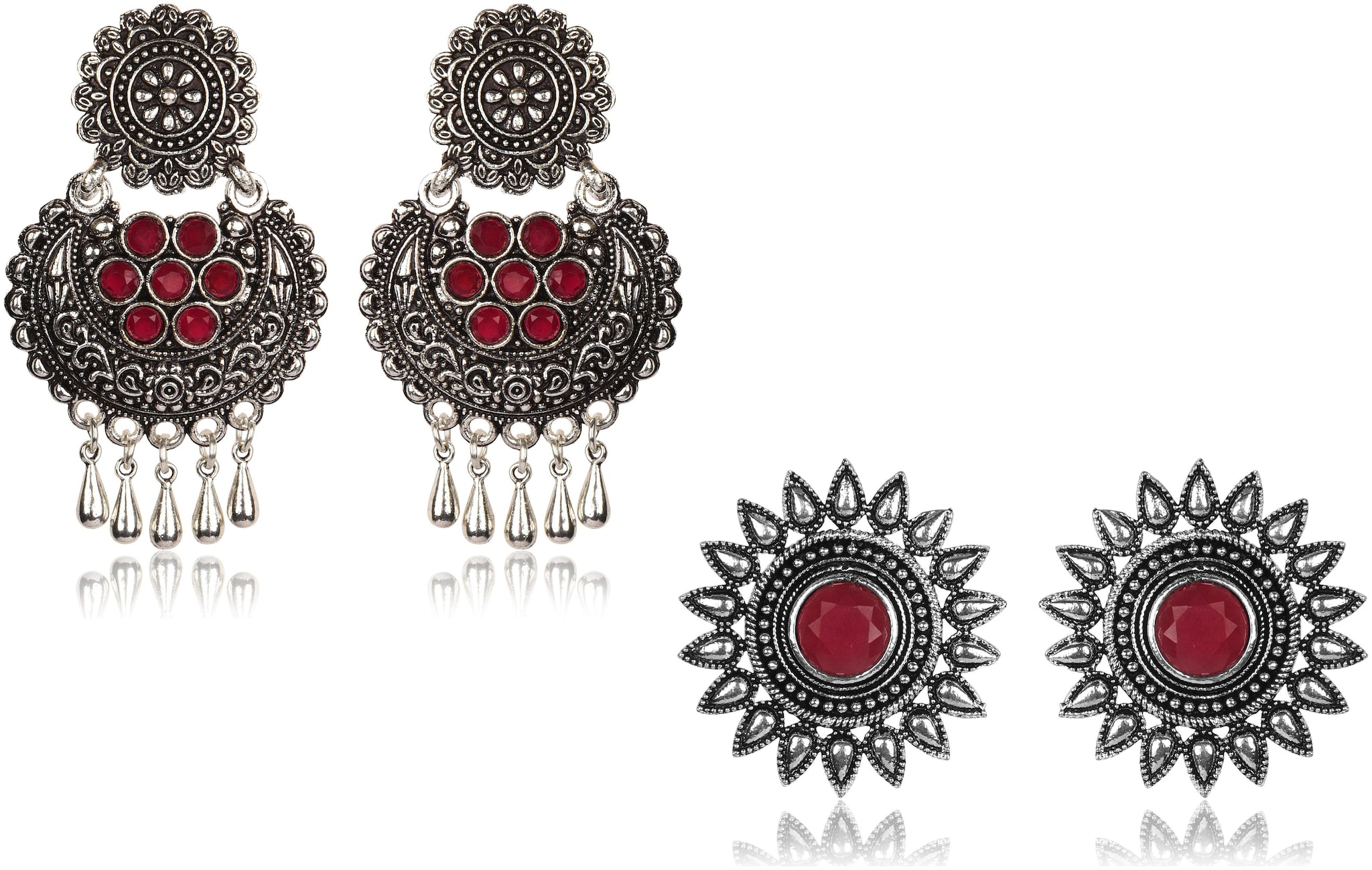 

myGaonwala Woman s Oxidized Designer Stone Earrings Set