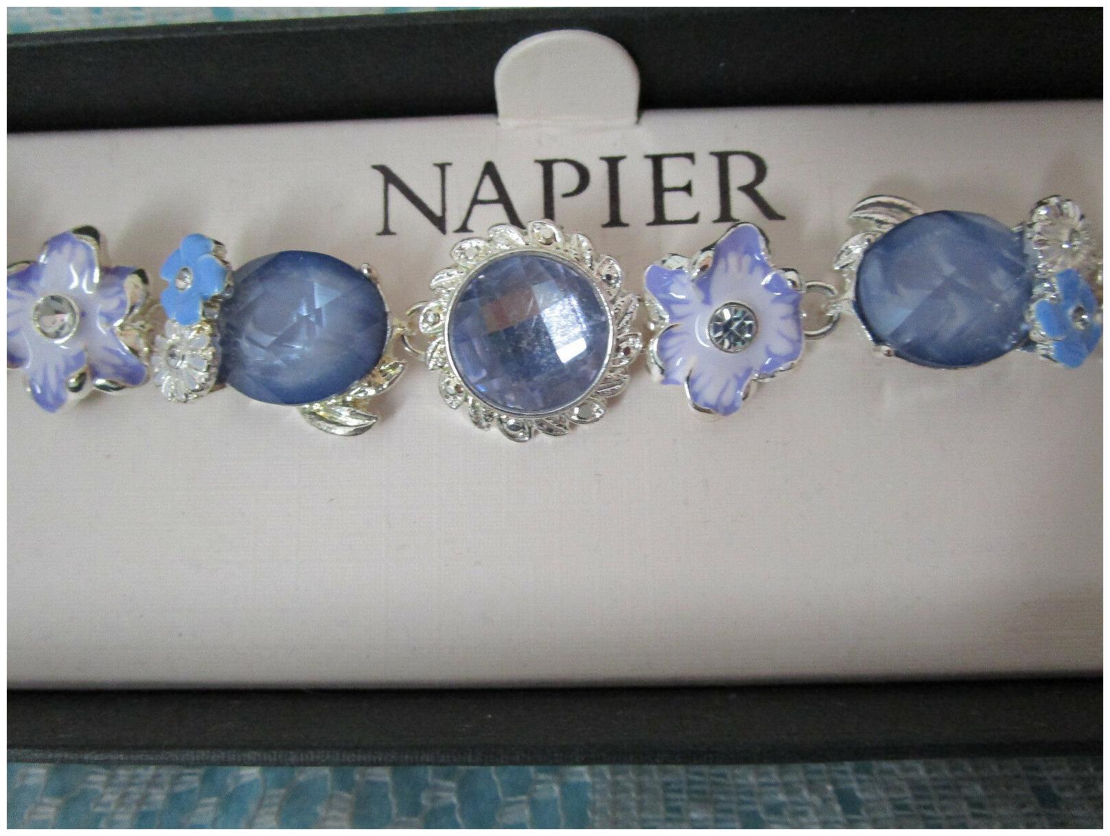 

Napier Bracelet Silver Tone Floral Crystals Purple Blue 7 Length New In Box