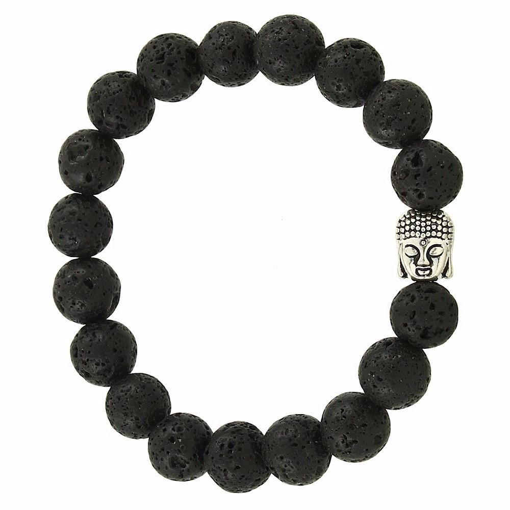 

Natural Lava Bracelet 8 mm Beads Lava with Buddha Head Bracelet Stretchable Elastic Bracelet