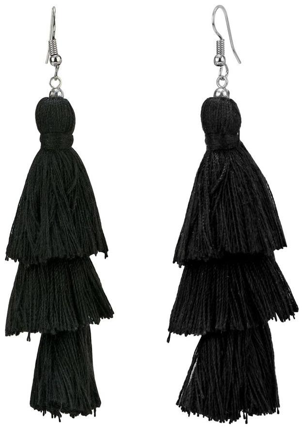 

Nawab Boho Gypsy 3 Layer Long Tassel Earring Combo of two for girls and women-Red Black