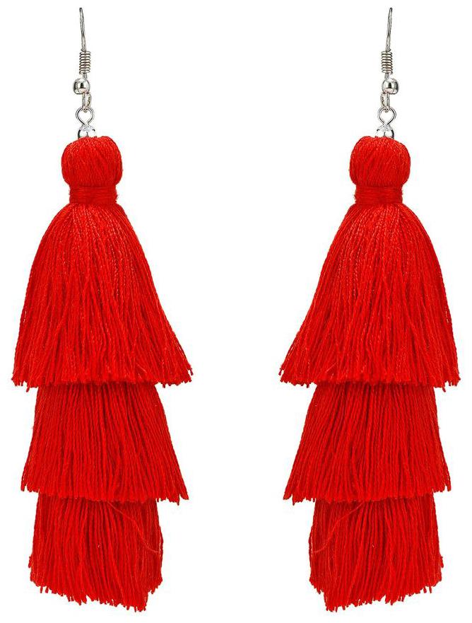 

Nawab Boho Gypsy 3 Layer Long Tassel Earring for girls and women-Red