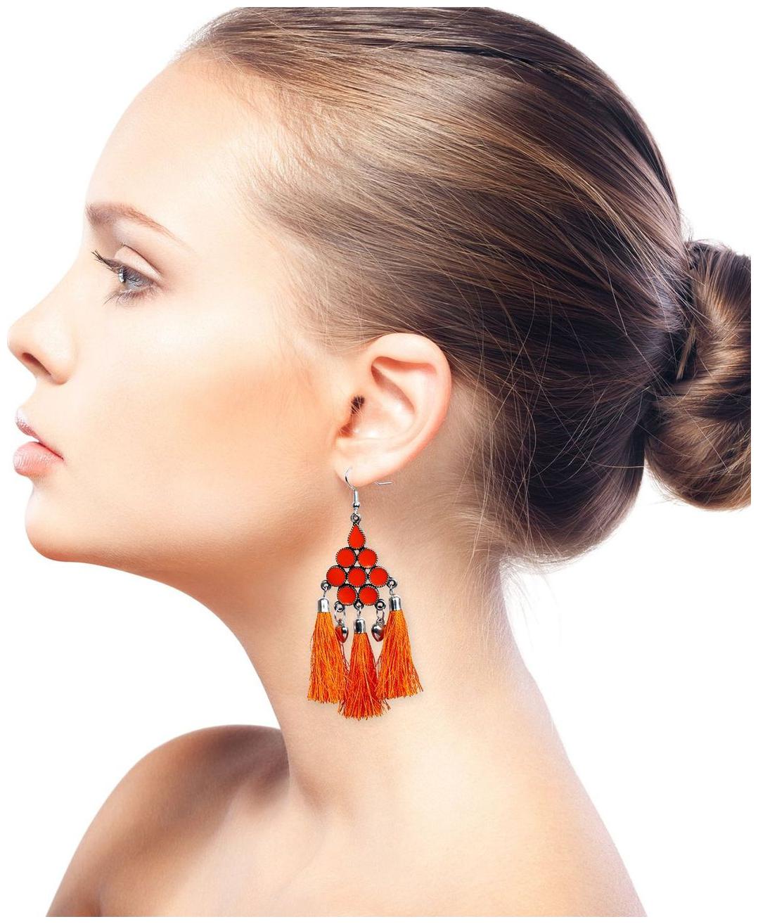 

Nawab Boho Gypsy Meena Tassel Earring for girls and women - ORANGE