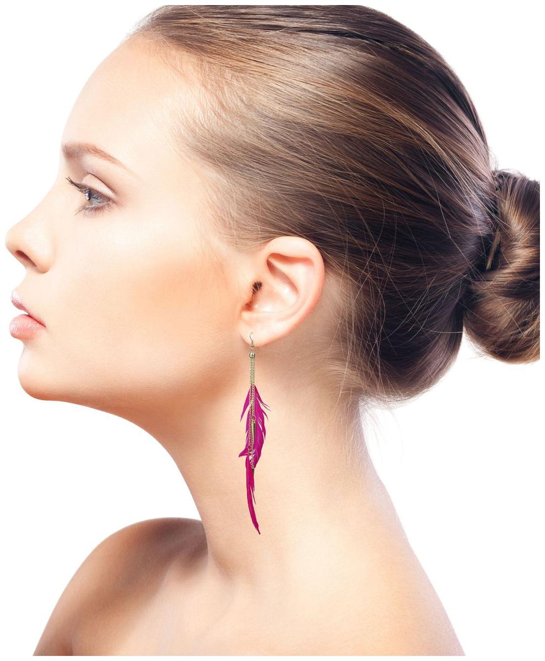 

Glamwars Boho Gypsy Feather Tassel Earring for girls and women - pink
