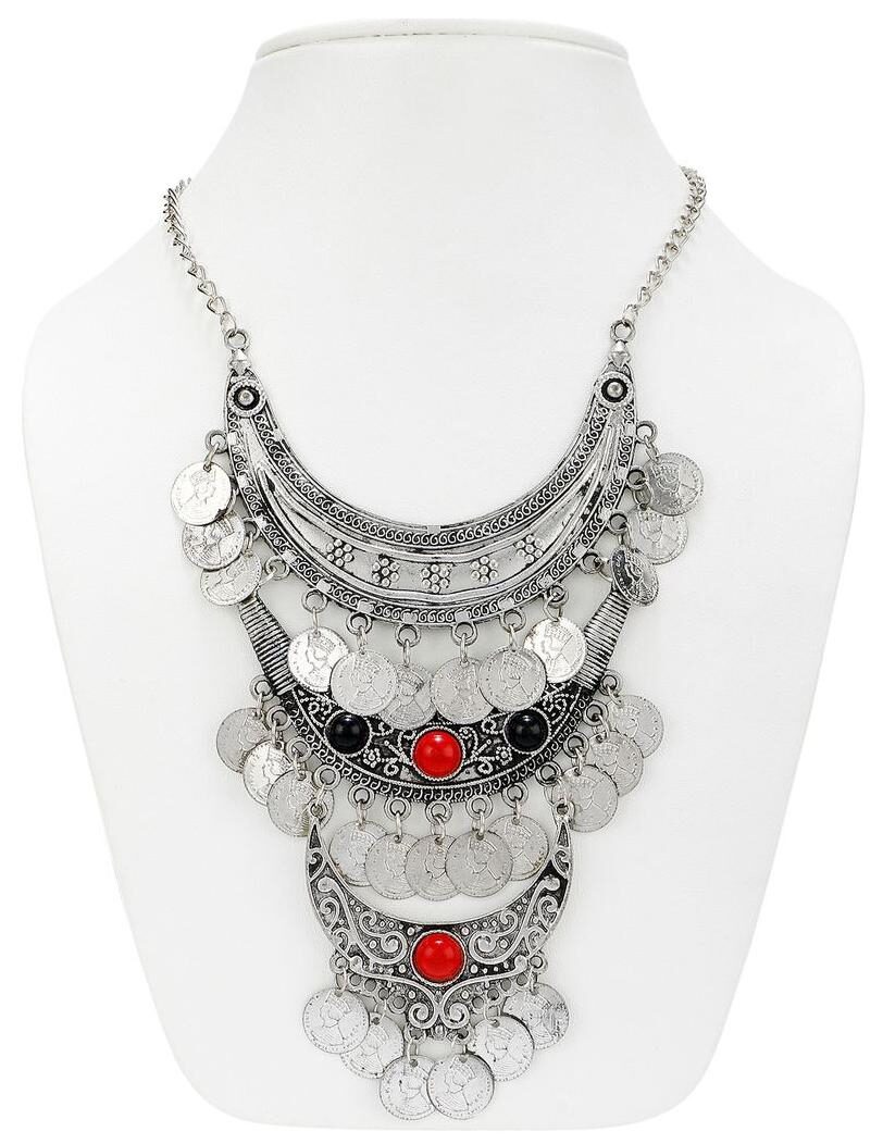 

NAWAB long 3 layer boho afghani coin antique finish necklace