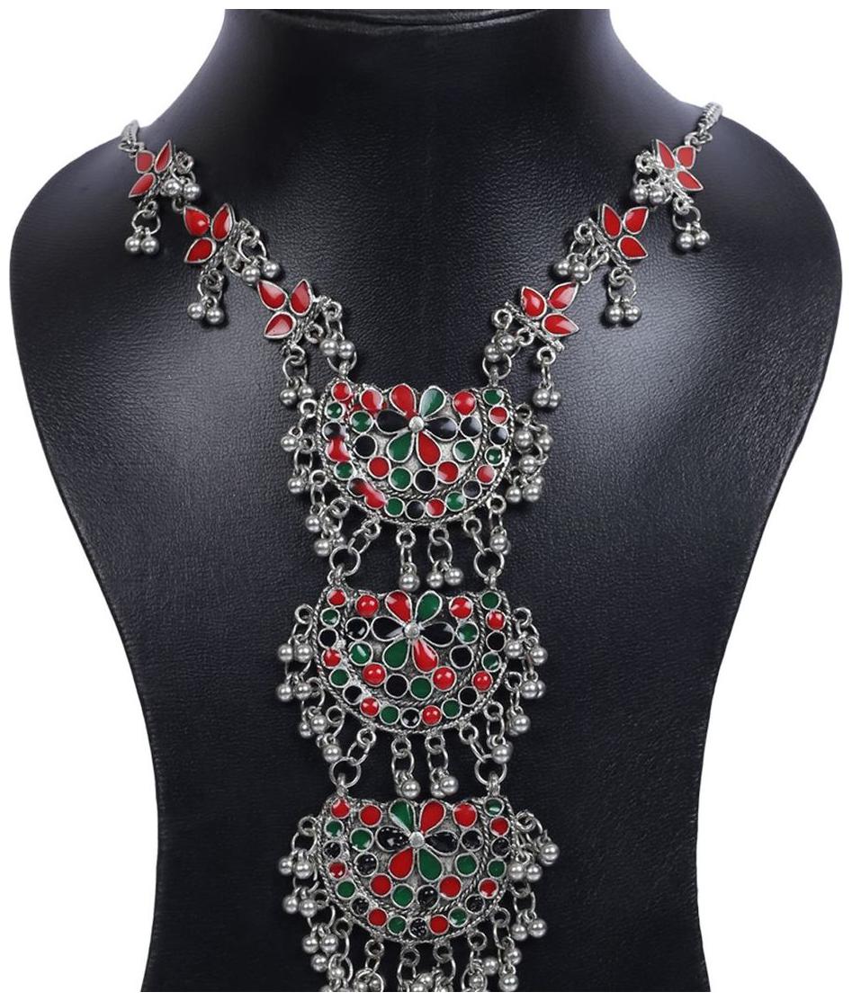 

Nawab long afgani boho enamel work meenakari necklace-multicolor
