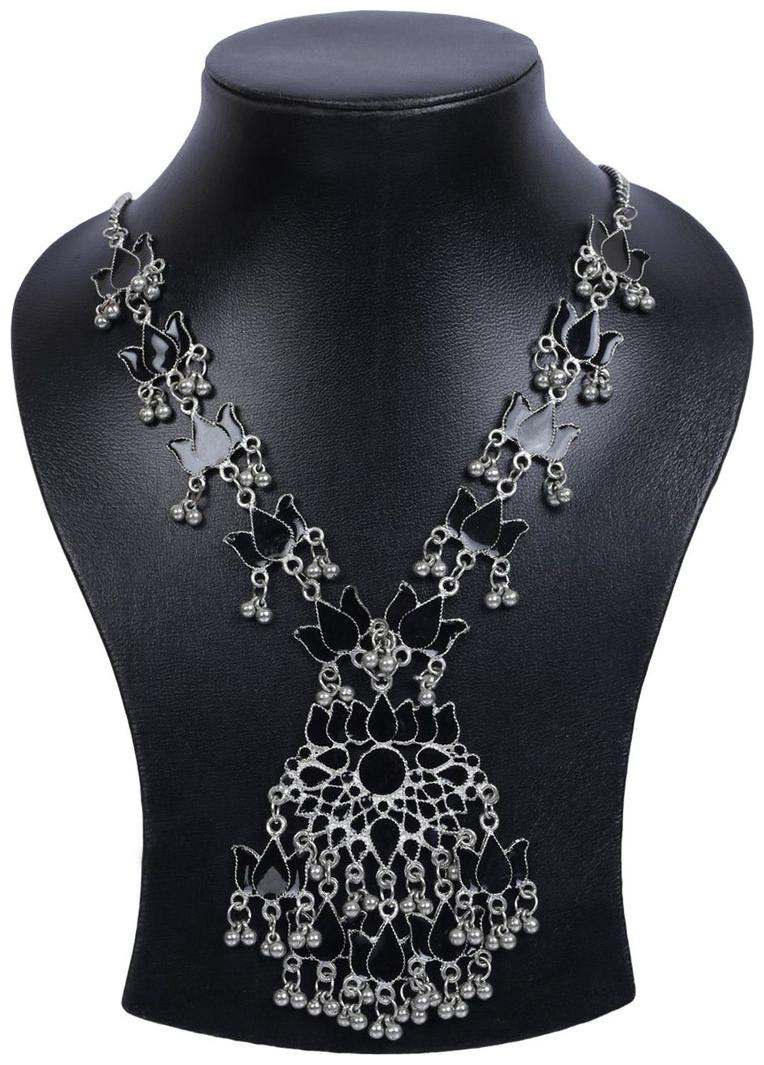 

Nawab long afgani boho enamel work meenakari necklace-black
