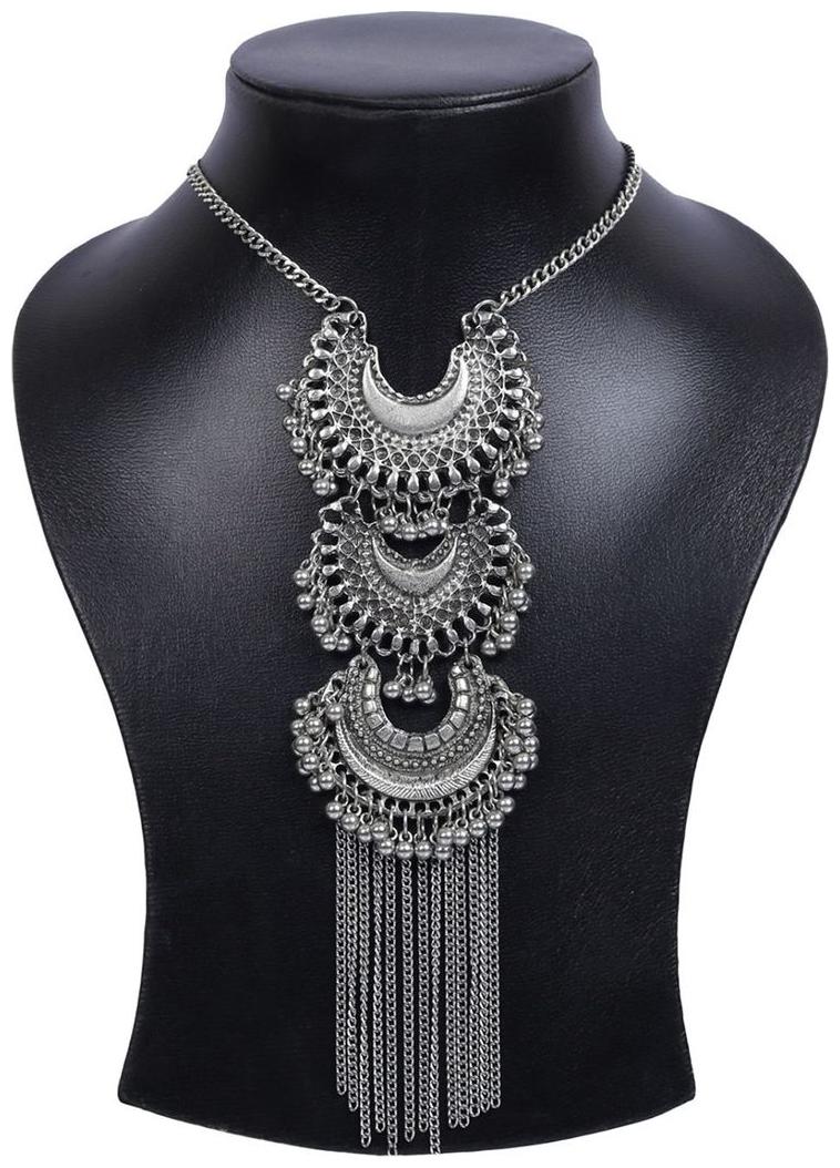 

Nawab long afgani boho enamel work meenakari necklace-silver