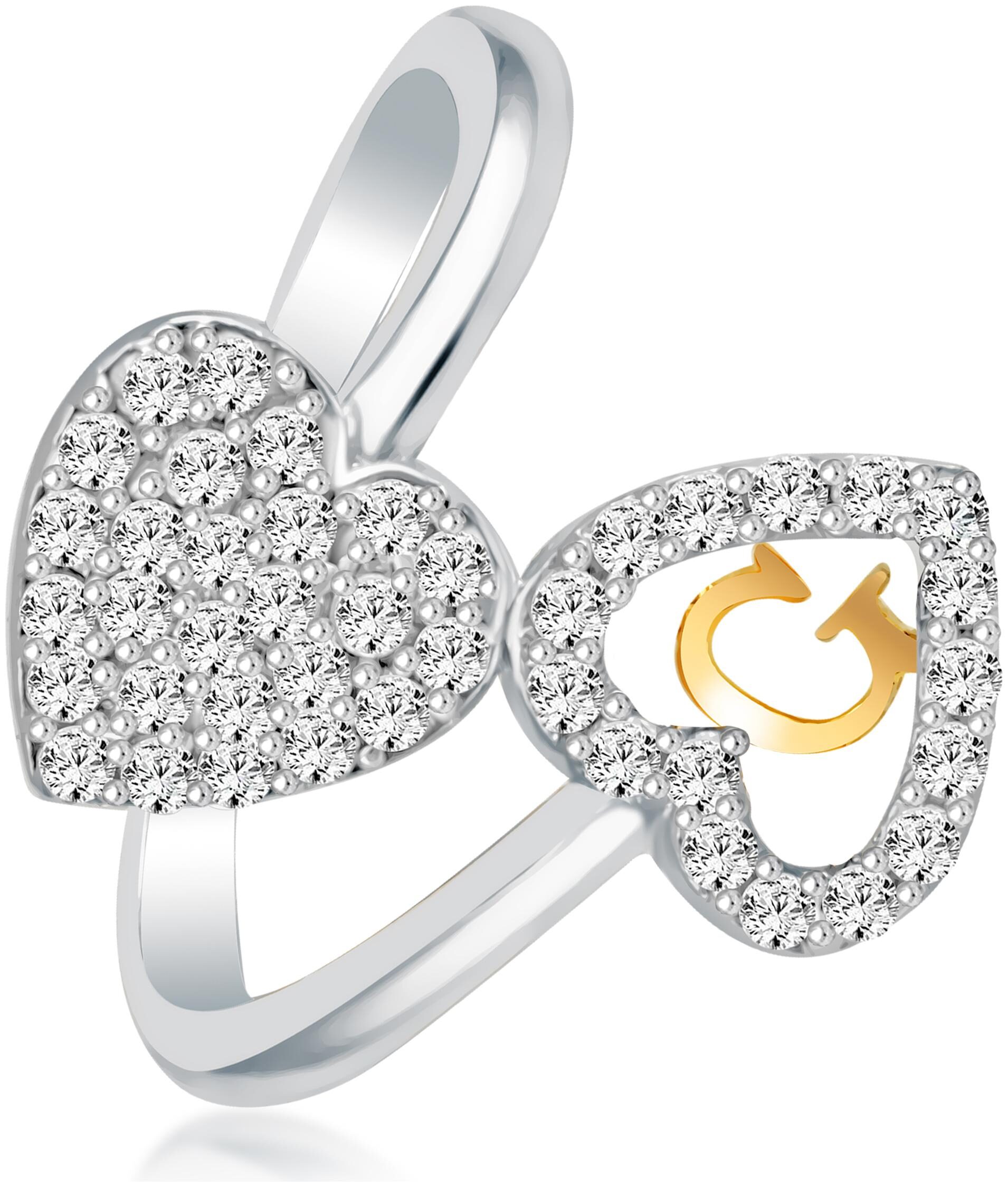 

NETRA CREATION Jewels Heart Diamond Letter G Rodhium Plated Brass Cubic Zirconia Alphabet Ring For Women And Girls NAFR264R