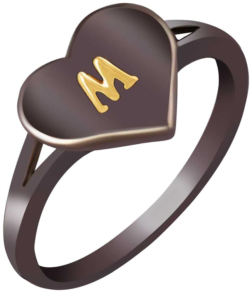 

NETRA CREATION Jewels Stylish Initial Heart M Black Gold Plated Brass Cubic Zirconia Alphabet Ring for Women Girls NAFR243B