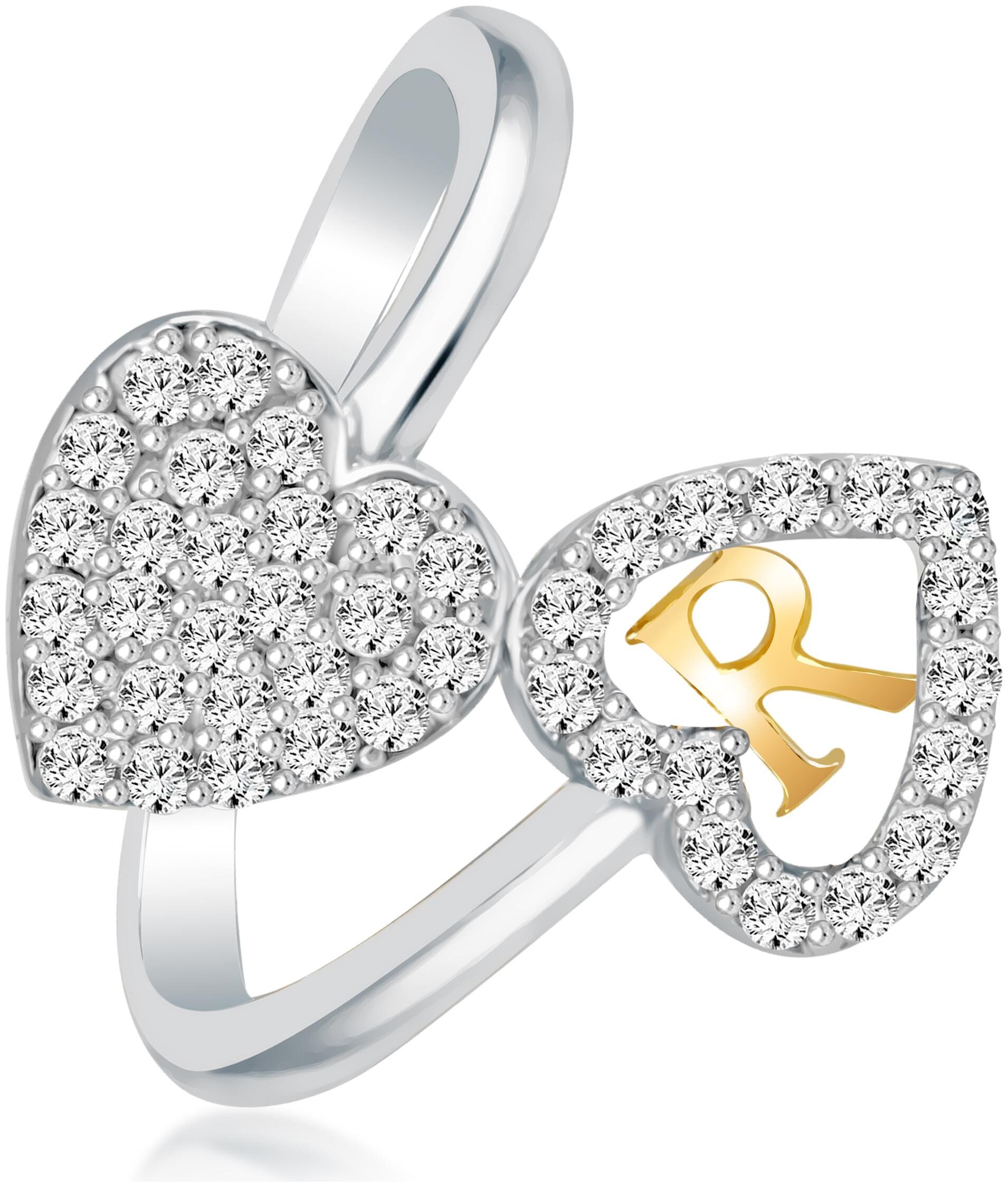 

NETRA CREATION Jewels Heart Diamond Letter R Rodhium Plated Brass Cubic Zirconia Alphabet Ring For Women And Girls NAFR270R