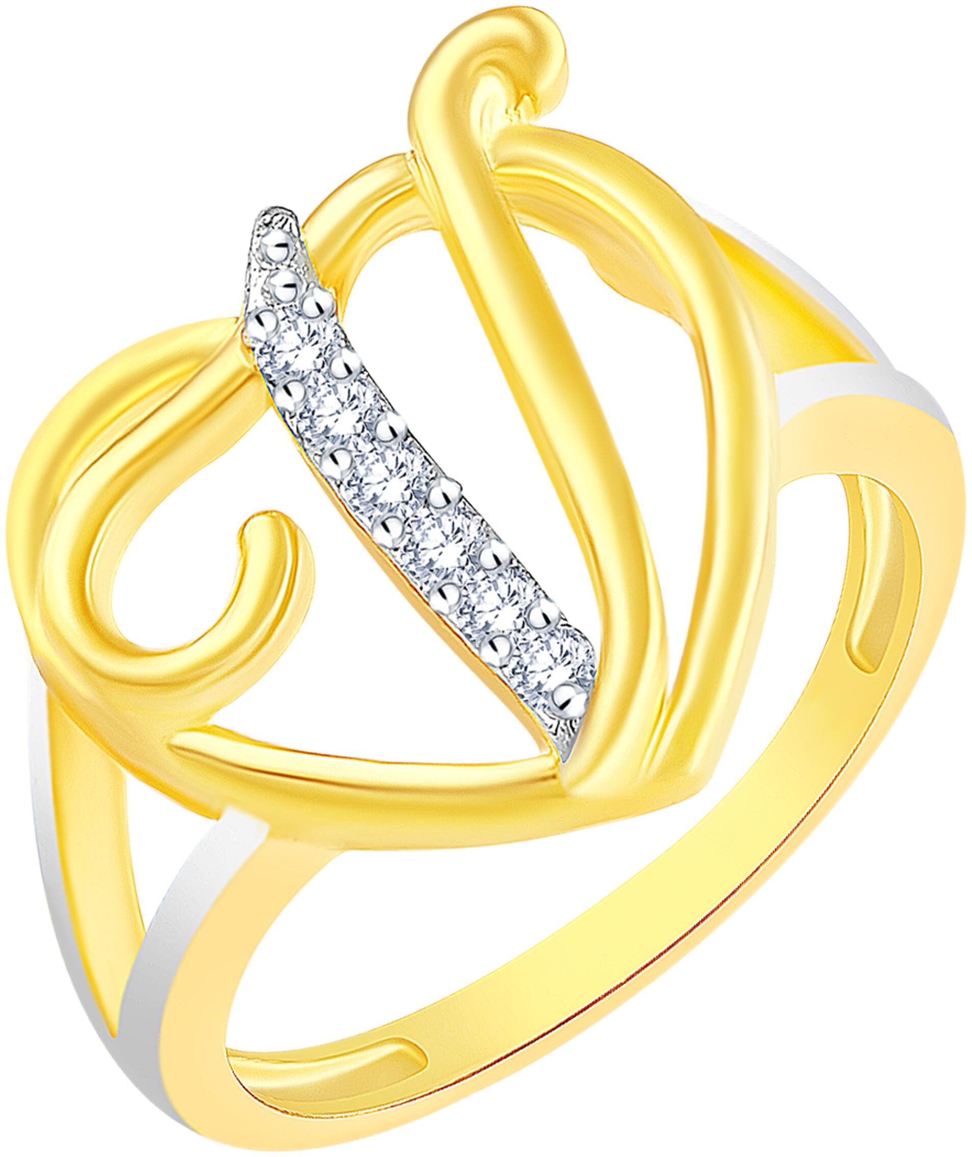

NETRA CREATION Jewels Stylish Initial Heart V Gold Plated Brass Cubic Zirconia Alphabet Ring for Women Girls NAFR226G