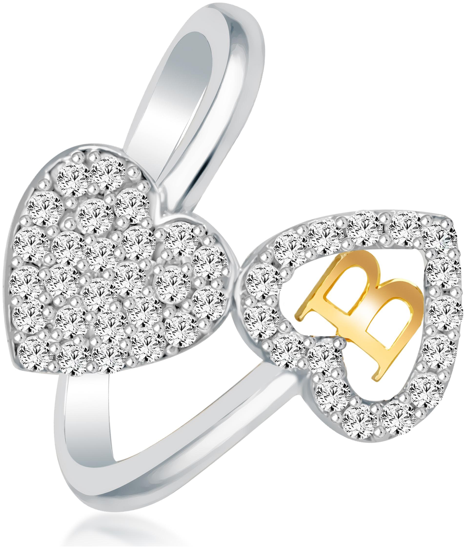 

NETRA CREATION Jewels Heart Diamond Letter B Rodhium Plated Brass Cubic Zirconia Alphabet Ring For Women And Girls NAFR263R