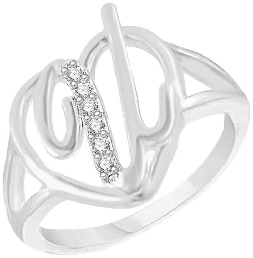 

NETRA CREATION Jewels Intial U Heart Rhodium Plated Brass Cubic Zirconia Finger Ring for Women Girls NAFR190R