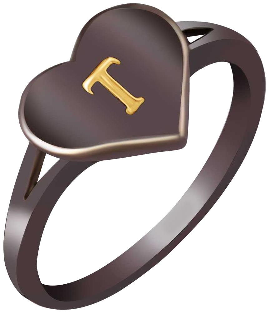

NETRA CREATION Jewels Stylish Initial Heart T Black Gold Plated Brass Cubic Zirconia Alphabet Ring for Women Girls NAFR249B