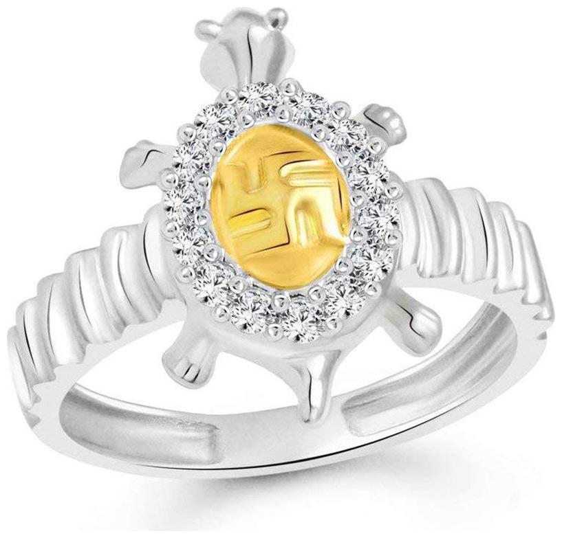 

NETRA CREATION Swastik Tortoise Rhodium Plated Alloy Brass Cubic Zirconia Finger Ring for Women and Men NFR502R