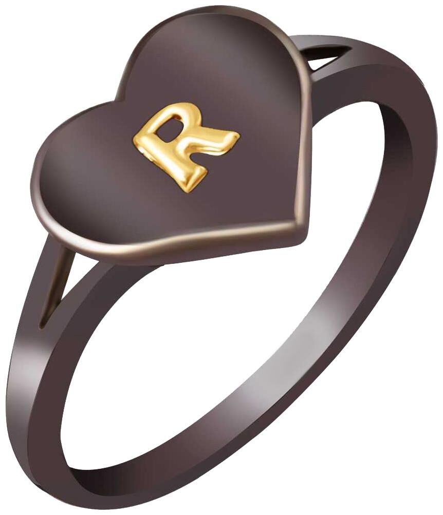 

NETRA CREATION Jewels Stylish Initial Heart R Black Gold Plated Brass Cubic Zirconia Alphabet Ring for Women Girls NAFR247B