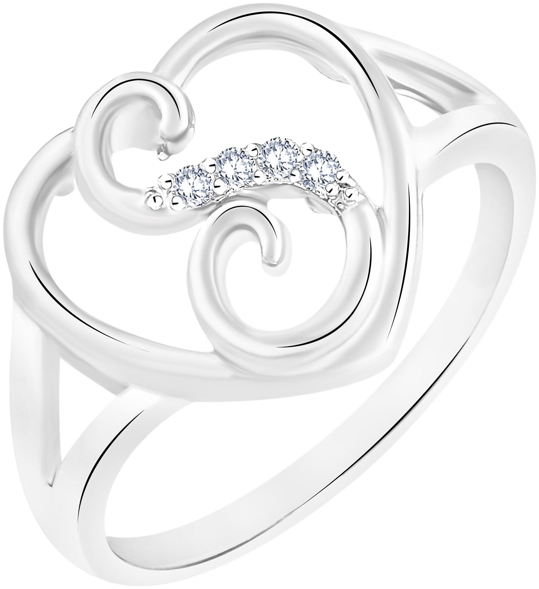 

NETRA CREATION Jewels Stylish Initial Heart S Rhodium Plated Brass Cubic Zirconia Alphabet Ring for Women Girls NAFR225R