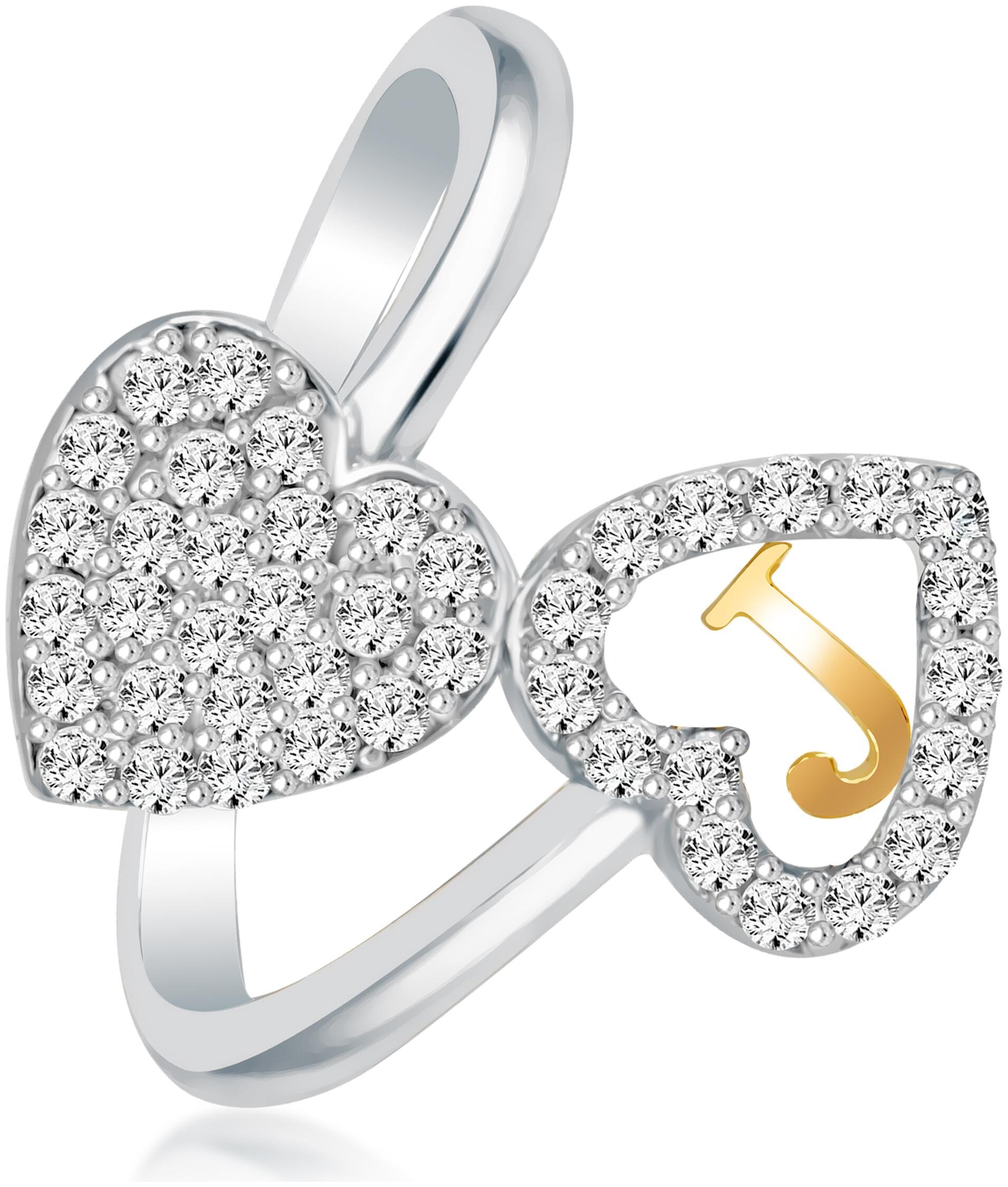 

NETRA CREATION Jewels Heart Diamond Letter J Rodhium Plated Brass Cubic Zirconia Alphabet Ring For Women And Girls NAFR265R