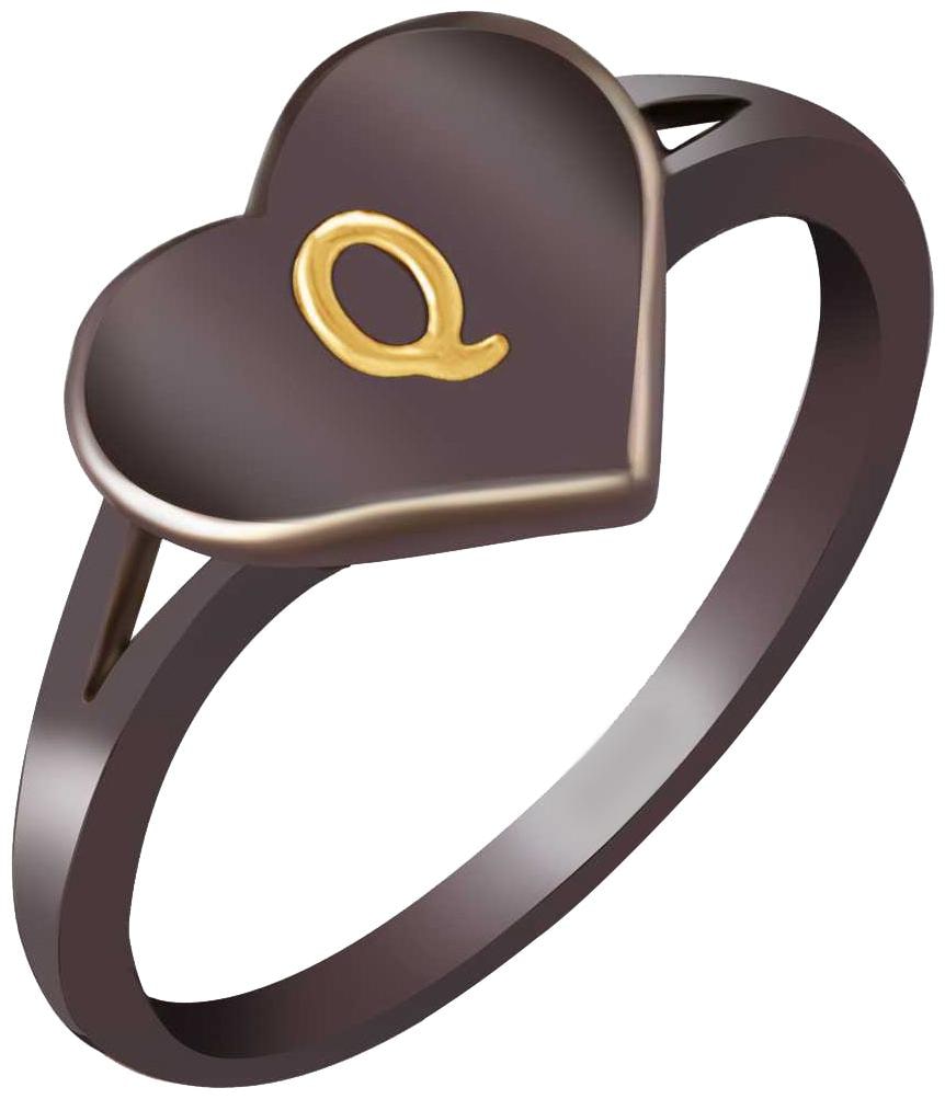 

NETRA CREATION Jewels Stylish Initial Heart Q Black Gold Plated Brass Cubic Zirconia Alphabet Ring for Women Girls NAFR246B