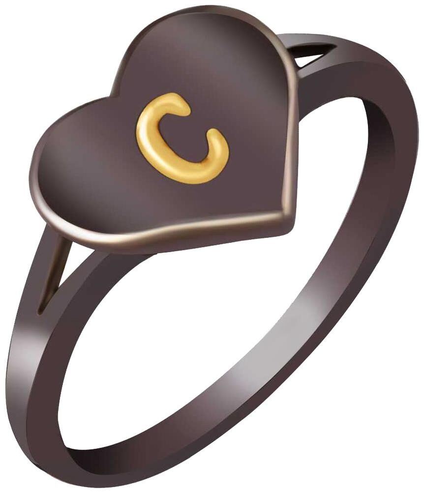 

NETRA CREATION Jewels Stylish Initial Heart C Black Gold Plated Brass Cubic Zirconia Alphabet Ring for Women Girls NAFR233B
