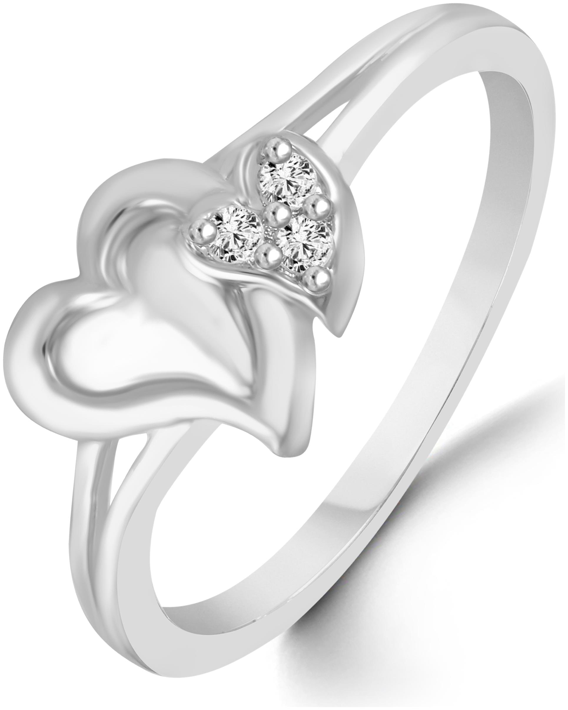 

Netra Jewels Couple Heart Diamond Studded Rhodium Plated Brass Cz American Diamond Finger Ring for Women Girls NFR113R