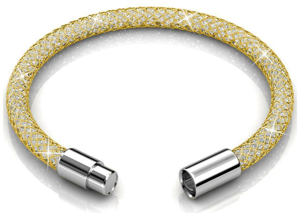 

New 7 18K Gold Plated Mesh Bangle Bracelet w Crystals by Matashi