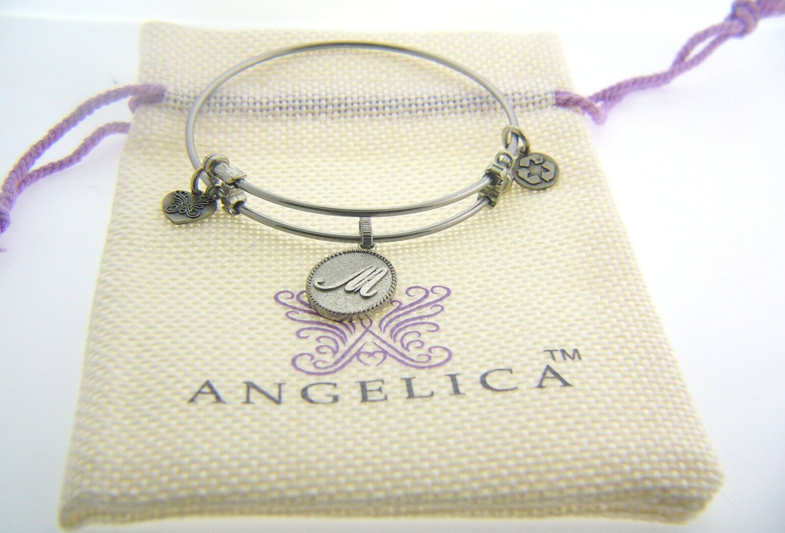 

NEW ANGELICA LETTER M INITIAL CHARM BANGLE WITH SILVER FINISH WGEL1167