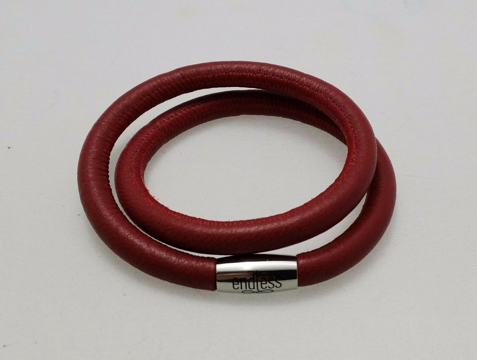 

New Authentic Endless Red Double Leather Steel 38cm 15 Long Bracelet