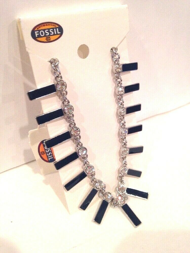 

NEW Authentic Fossil Blue Silver Color Statement Necklace W Bag - 68 retail