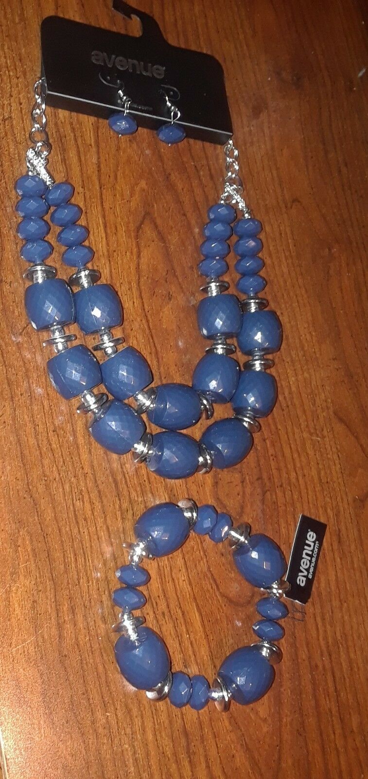 

New Avenue Oversize Faceted Blue Bead Necklace Earring Bracelet