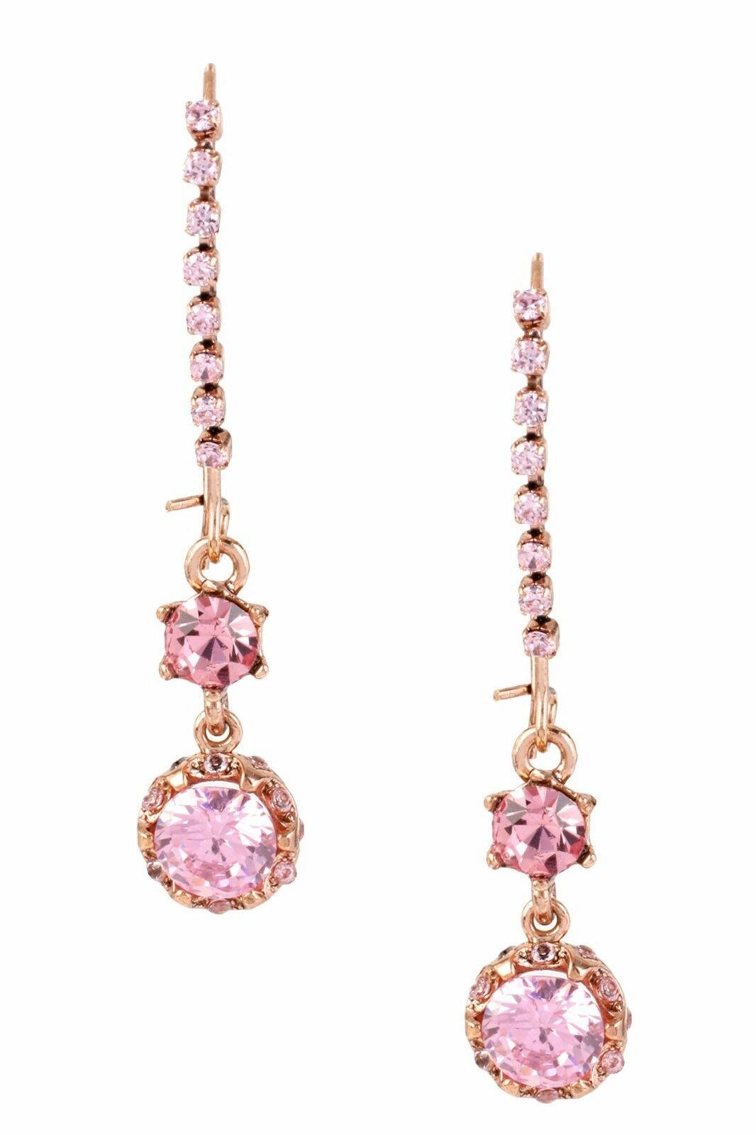 

NEW BETSEY JOHNSON ROSE GOLD TONE PRONG SET PINK ROUND CRYSTAL DROP EARRINGS