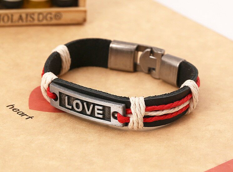 

New Fashion Leather Wrap Braided Wristband Cuff Punk Men Women Bracelet Bangle