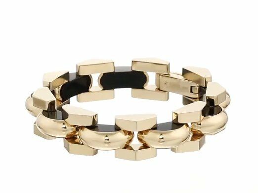 

NEW-FOSSIL GOLD BLACK TONE LARGE LINK CHAIN BRACELET JF01968710